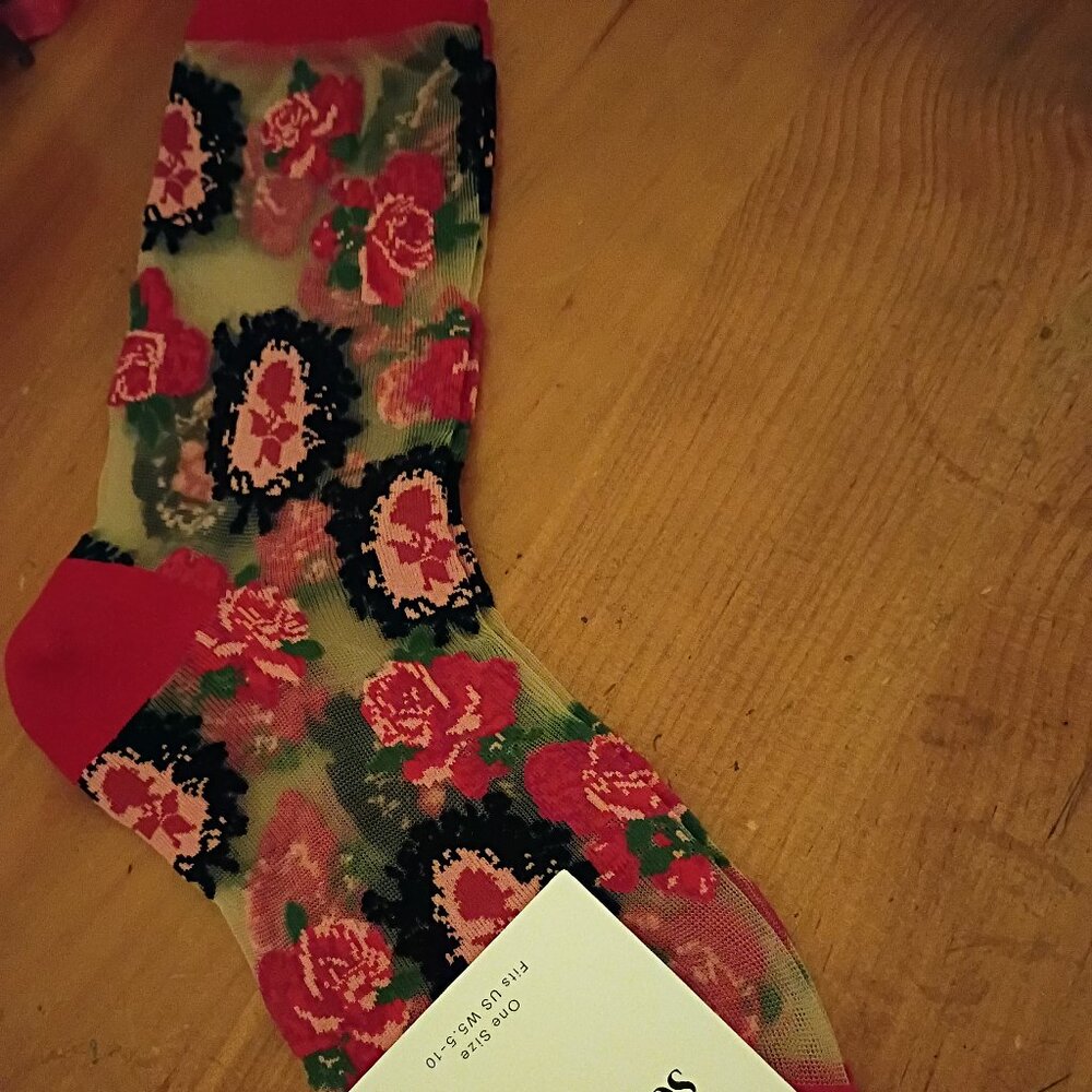 Sock Candy red and black rose sheer socks